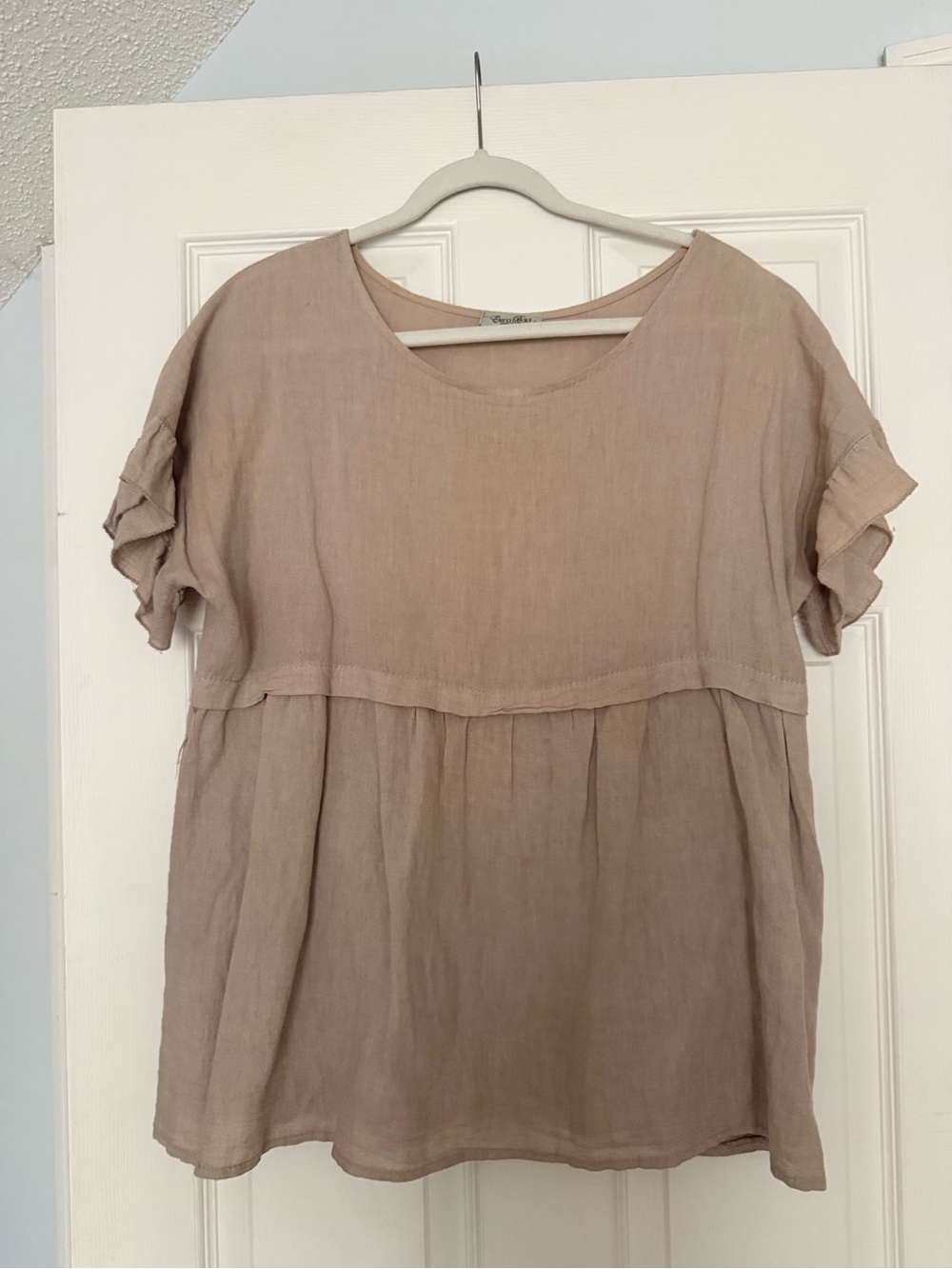 Light Taupe Short-Sleeve Ruffle Top - Women